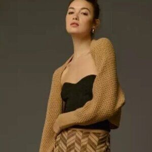 Anthropologie Tan Cropped Knit Kimono Shrug Cardigan - One Size